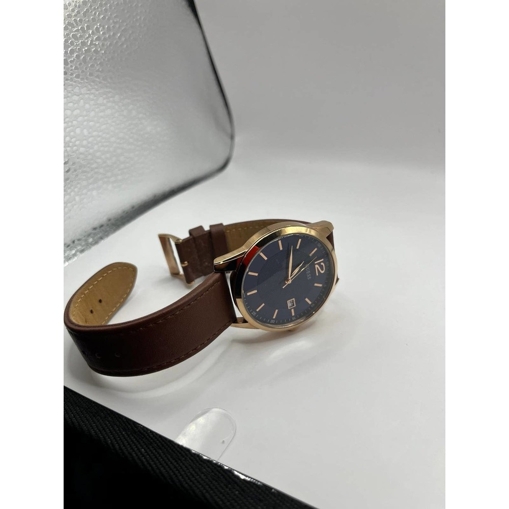 Guess Men's Brown Leather Rose Gold IP SS U1186G3